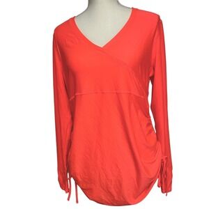 Athleta  Long Sleeve Ruched Side Bright Peach Shirt Womens Large